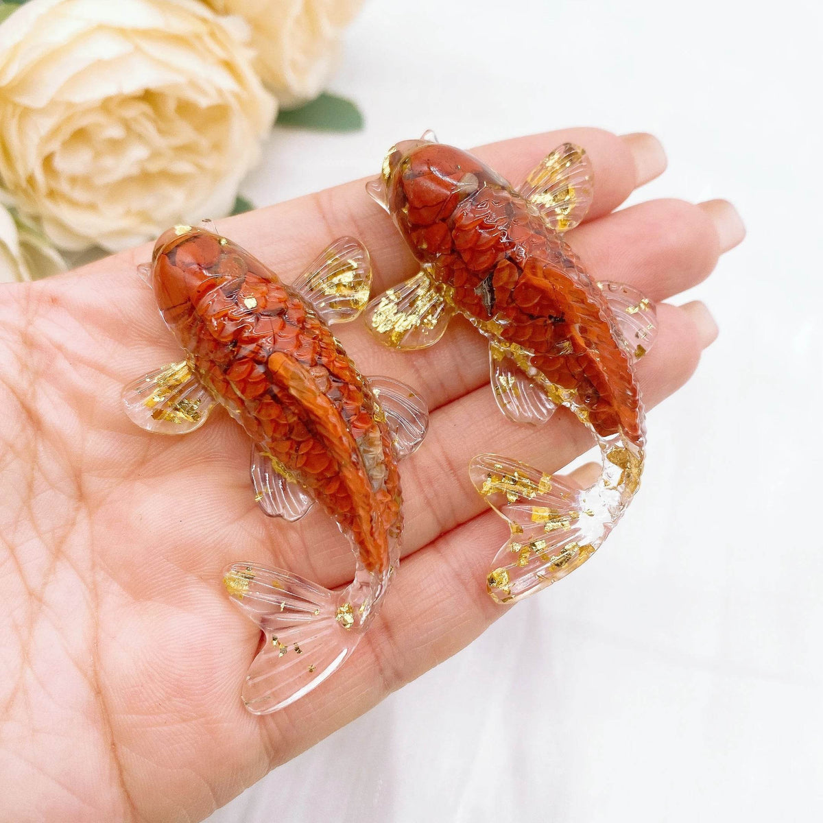 Figurine de poisson Koi porte-bonheur en pierre de cristal naturel, 2.3 pouces, Mini Quartz, Statue de carpe fantaisie, décoration de maison, ornement de bureau, cadeau - Animaleriex