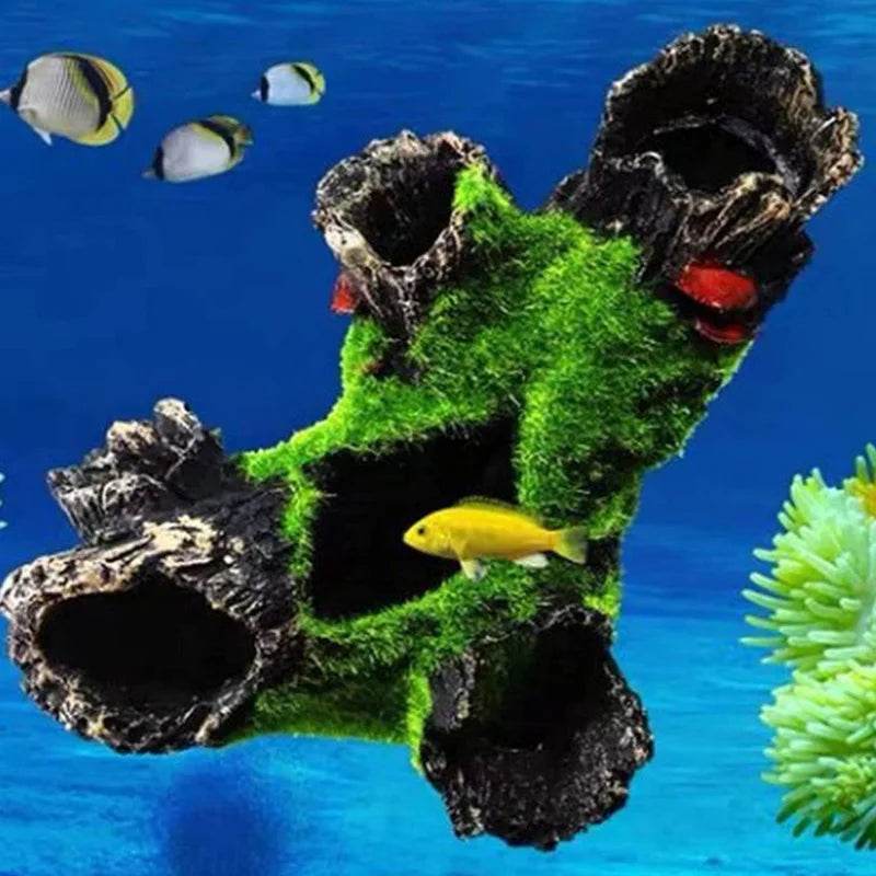 Résine de décoration de tronc d'arbre d'aquarium, décoration d'aquarium pour cacher les crevettes et les poissons, paysage de roche, grotte de cachette - Animaleriex