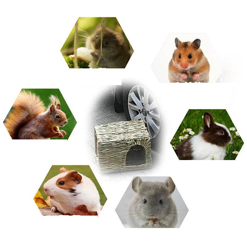 Cages à lapin tissées pliables pour animaux de compagnie, Hamster, cochon d'inde, lapin, herbe, jouet à mâcher, tapis, nid de lit de maison pour petits animaux, accessoires pour lapins - Animaleriex