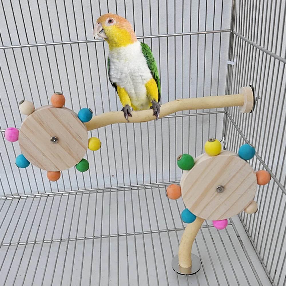 Jouet de perchoir amusant avec boules rotatives, support interactif en bois pour perroquets colorés, jouet de recherche de nourriture, moulin à vent rotatif pour tourtereaux - Animaleriex