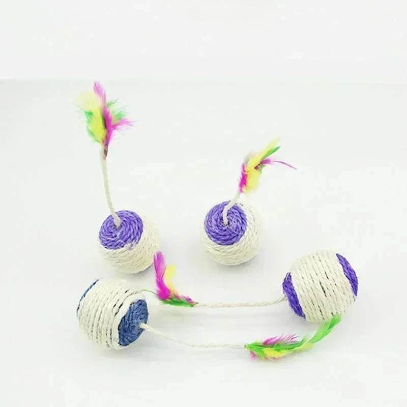 Jouets pour animaux de compagnie, boule à gratter en Sisal, jouet interactif d'entraînement pour chaton, fournitures pour animaux de compagnie, jouet en plumes, jouets interactifs pour chats, 1 pièce - Animaleriex