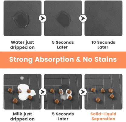 Tapis d'alimentation pour animaux de compagnie, napperon absorbant pour bol de nourriture et d'eau, avec support en caoutchouc imperméable, tapis d'eau à séchage rapide pour chien et chat - Animaleriex