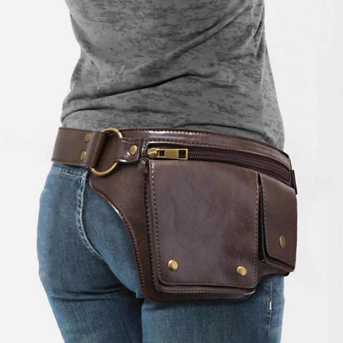 Sac de taille de Style moto Punk Cool, sac de ceinture réglable rétro pour Sports de plein air, sac banane à la mode - Animaleriex