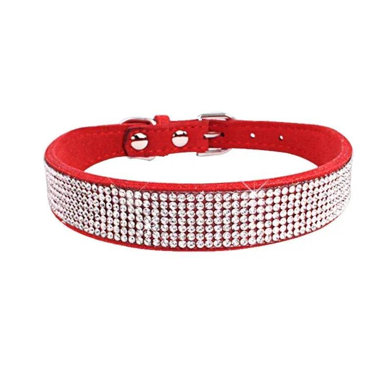 Collier pour chien en Fiber de daim et cristal, confortable, à paillettes, strass, en alliage de Zinc, avec boucle, pour petits chiens et chats, XXS-L - Animaleriex