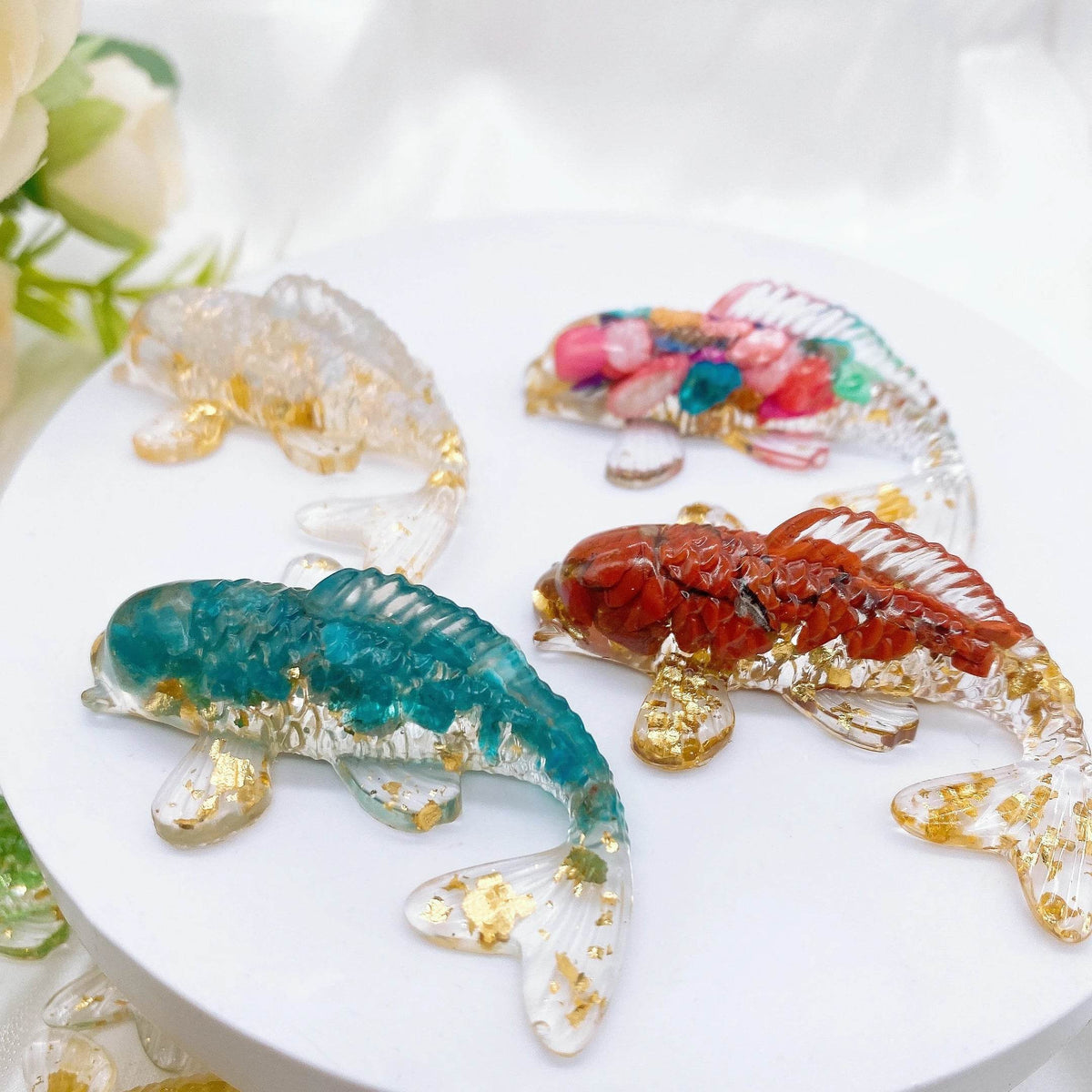 Figurine de poisson Koi porte-bonheur en pierre de cristal naturel, 2.3 pouces, Mini Quartz, Statue de carpe fantaisie, décoration de maison, ornement de bureau, cadeau - Animaleriex