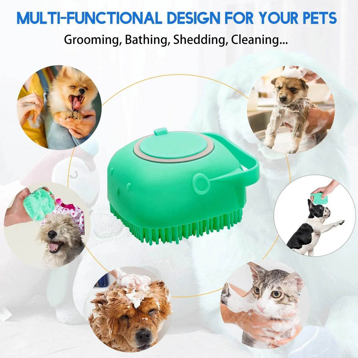 Brosse à shampoing pour chien, 2.7oz, 80ml, peigne de Massage pour chat, épurateur de toilettage pour le bain, cheveux courts, caoutchouc de Silicone souple - Animaleriex