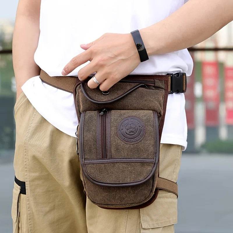 Sac banane en toile pour l'extérieur, unisexe, tactique, hanche, moto, vélo, épaule, cyclisme, multi-poches, taille décontractée, étanche - Animaleriex