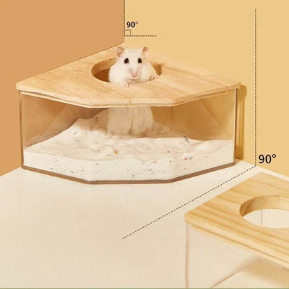 Hamster salle de bain maison bac à sable entièrement Transparent Urine sable bassin ours doré fournitures sable bain conteneur petite salle de bain pour animaux de compagnie - Animaleriex