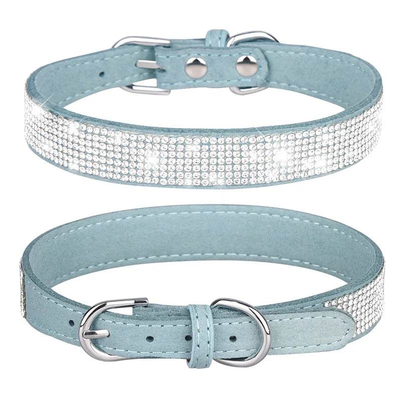Collier pour chien en Fiber de daim et cristal, confortable, à paillettes, strass, en alliage de Zinc, avec boucle, pour petits chiens et chats, XXS-L - Animaleriex