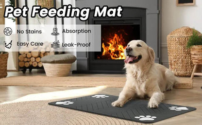 Tapis d'alimentation pour animaux de compagnie, napperon absorbant pour bol de nourriture et d'eau, avec support en caoutchouc imperméable, tapis d'eau à séchage rapide pour chien et chat - Animaleriex