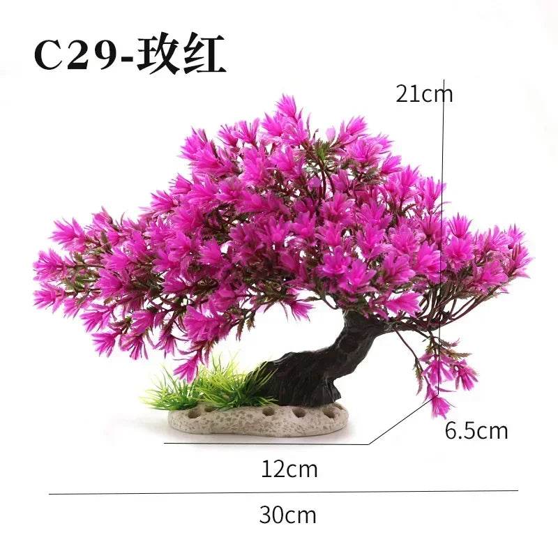 Ornements d'aquarium, plantes de Simulation, décorations d'aménagement paysager d'aquarium, plantes d'eau en plastique, fleurs, arbres, roches, accessoires - Animaleriex