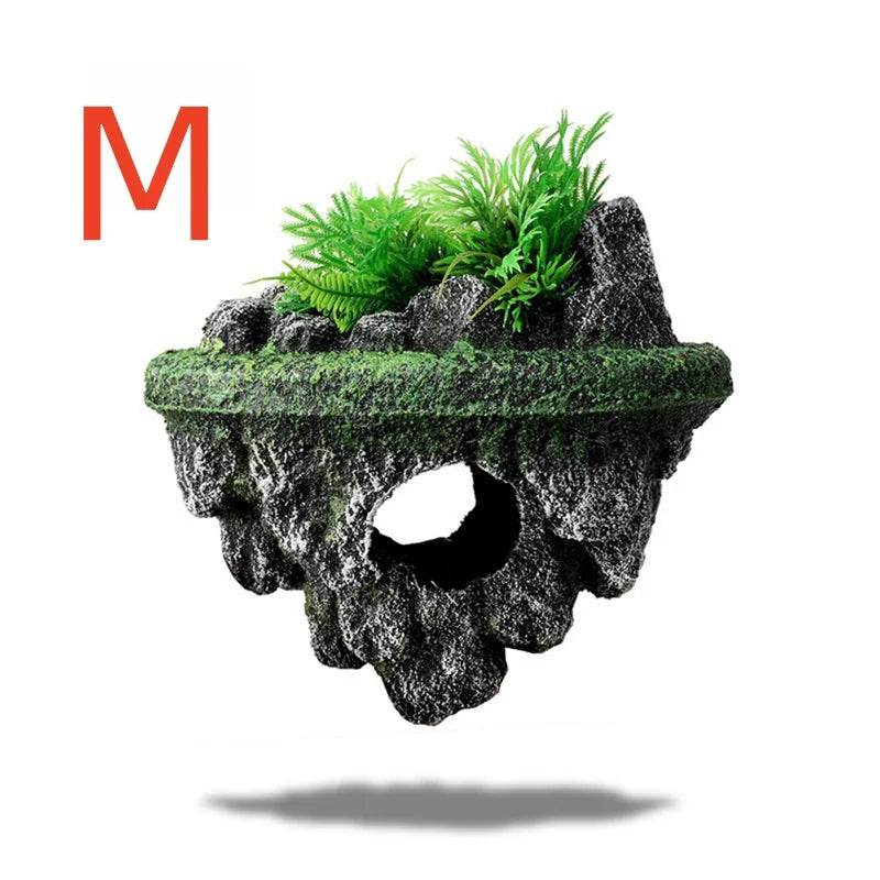 Aquarium d'île suspendu décoratif, pierre flottante créative, Simulation de plantes, cavernes, ornements artisanaux, accessoires d'aquarium - Animaleriex
