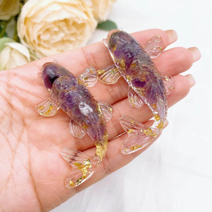Figurine de poisson Koi porte-bonheur en pierre de cristal naturel, 2.3 pouces, Mini Quartz, Statue de carpe fantaisie, décoration de maison, ornement de bureau, cadeau - Animaleriex