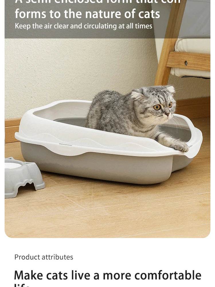 Bac à litière Semi-fermé, toilettes anti-éclaboussures pour chat, fournitures de nettoyage pour grands chatons, grand bol à excréments pour animaux de compagnie - Animaleriex