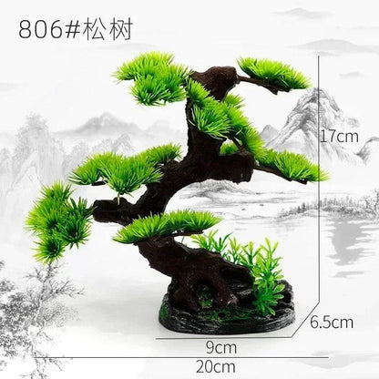 Ornements d'aquarium, plantes de Simulation, décorations d'aménagement paysager d'aquarium, plantes d'eau en plastique, fleurs, arbres, roches, accessoires - Animaleriex