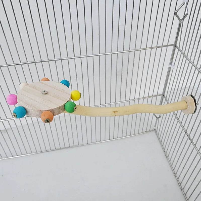 Jouet de perchoir amusant avec boules rotatives, support interactif en bois pour perroquets colorés, jouet de recherche de nourriture, moulin à vent rotatif pour tourtereaux - Animaleriex