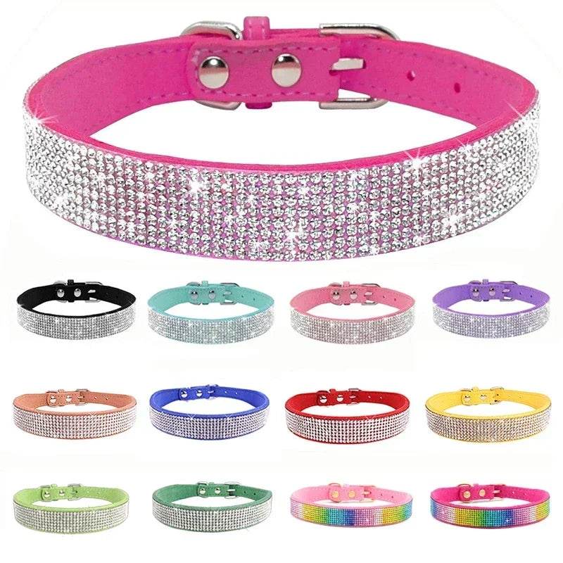 Collier pour chien en Fiber de daim et cristal, confortable, à paillettes, strass, en alliage de Zinc, avec boucle, pour petits chiens et chats, XXS-L - Animaleriex