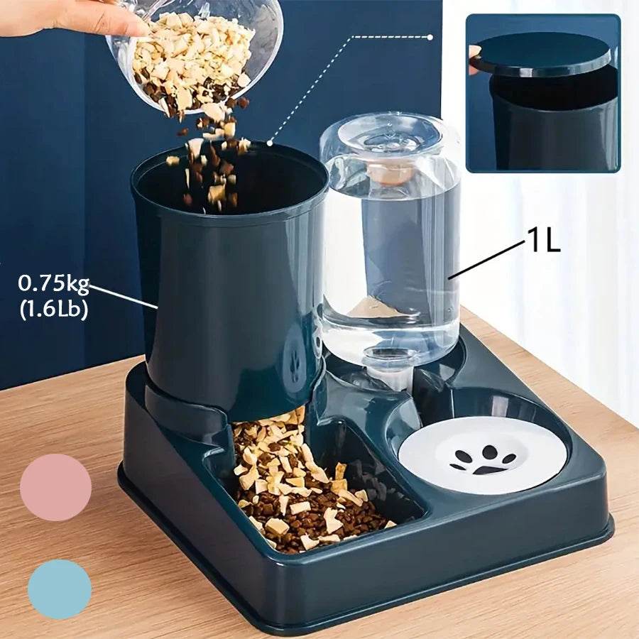 Ensemble de distributeur d'eau automatique pour chat, distributeur automatique d'eau et de nourriture pour animaux de compagnie incliné 2 en 1, distributeur de nourriture et d'eau par gravité - Animaleriex