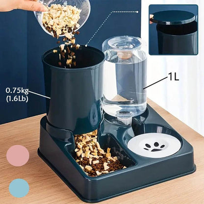 Ensemble de distributeur d'eau automatique pour chat, distributeur automatique d'eau et de nourriture pour animaux de compagnie incliné 2 en 1, distributeur de nourriture et d'eau par gravité - Animaleriex