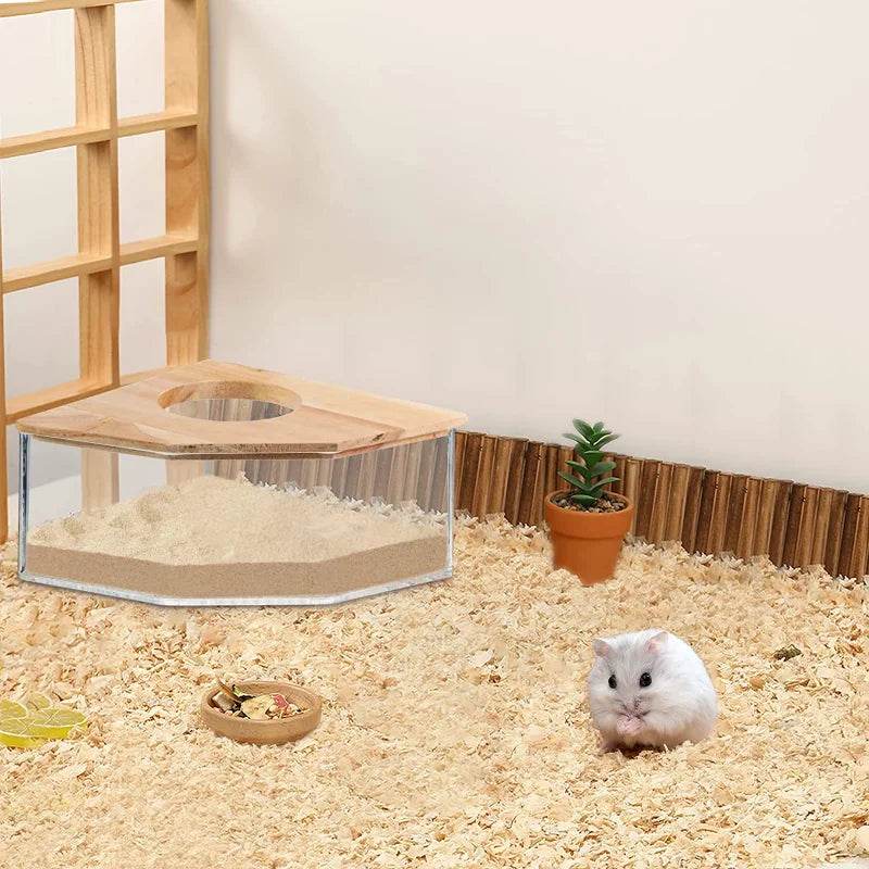 Hamster salle de bain maison bac à sable entièrement Transparent Urine sable bassin ours doré fournitures sable bain conteneur petite salle de bain pour animaux de compagnie - Animaleriex