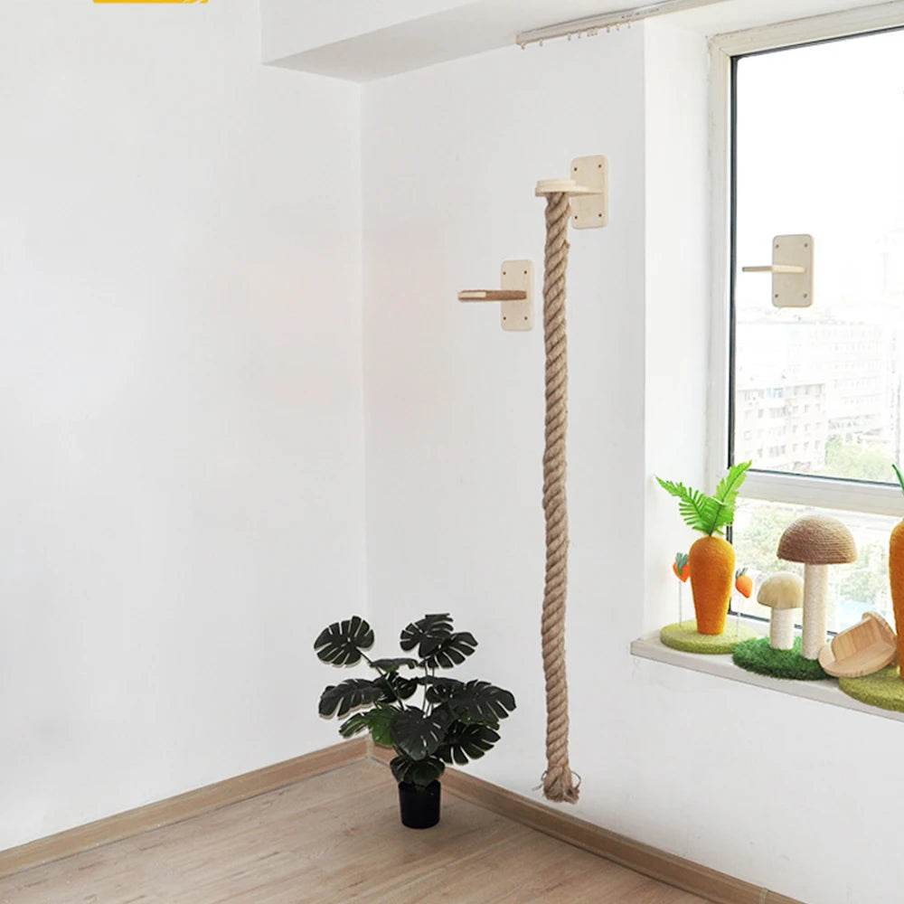 Corde d'escalade murale pour chat, 1 pièce, pédales en bois massif et corde en Sisal, entraînement des chatons, meulage des griffes, meubles d'intérieur pour chat - Animaleriex