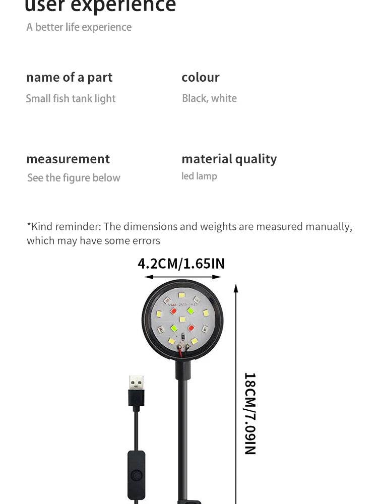 Lumière d'aquarium avec adaptateur LED à clipser, petite lumière USB à spectre complet, éclairage rotatif à 360 ° - Animaleriex