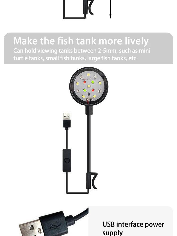 Lumière d'aquarium avec adaptateur LED à clipser, petite lumière USB à spectre complet, éclairage rotatif à 360 ° - Animaleriex