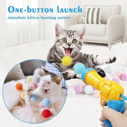 Pistolet de tir à balle en peluche pour chat, jouets interactifs pour chatons, Mini lanceur de pompons, accessoires pour animaux de compagnie, fournitures pour chats d'intérieur, jeu autonome - Animaleriex