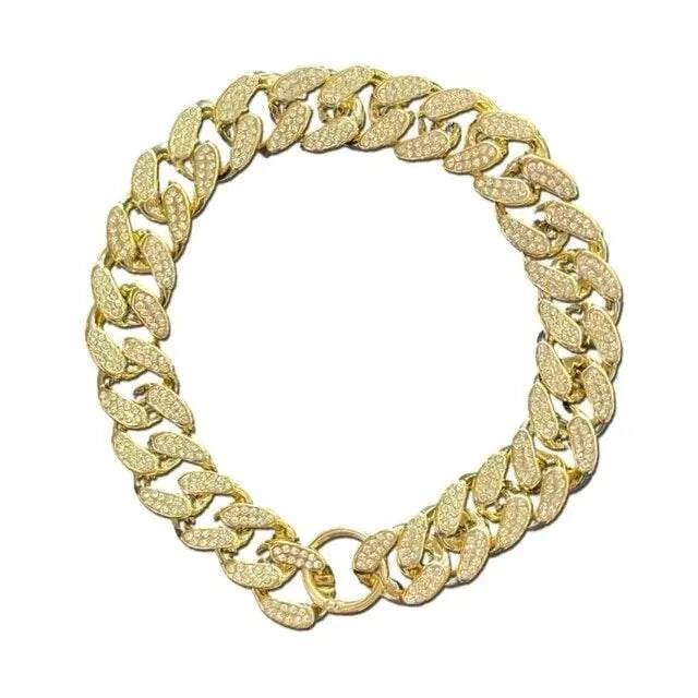 Collier de chaîne de chien en plastique or collier clouté de diamant de luxe pour chiens de taille moyenne bijoux pour animaux de compagnie collier accessoires chaîne cubaine - Animaleriex