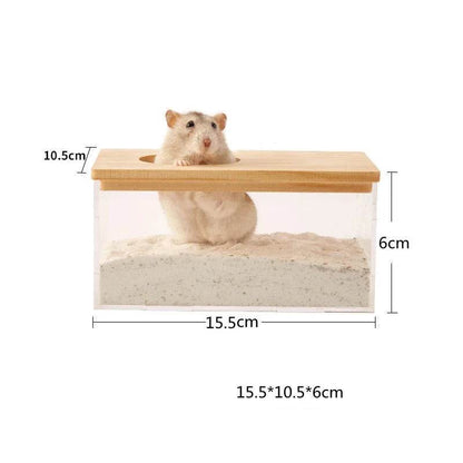 Hamster salle de bain maison bac à sable entièrement Transparent Urine sable bassin ours doré fournitures sable bain conteneur petite salle de bain pour animaux de compagnie - Animaleriex