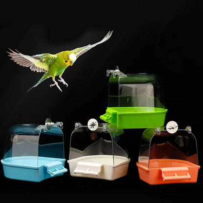 Bain d'oiseaux suspendu transparent pour Cage à perruches, accessoires pour perroquets, baignoire, douche, Cage pour canari, perruche, calopsitte - Animaleriex