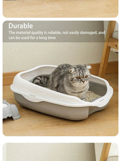 Bac à litière Semi-fermé, toilettes anti-éclaboussures pour chat, fournitures de nettoyage pour grands chatons, grand bol à excréments pour animaux de compagnie - Animaleriex