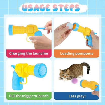 Pistolet de tir à balle en peluche pour chat, jouets interactifs pour chatons, Mini lanceur de pompons, accessoires pour animaux de compagnie, fournitures pour chats d'intérieur, jeu autonome - Animaleriex