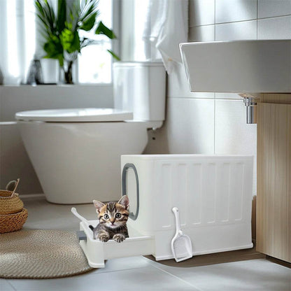 BingoPaw Bac à litière pour chat : pliable, entrée supérieure, très grande toilette pour chat avec couvercle, bac à litière pour chaton, design de tiroir facile à nettoyer - Animaleriex