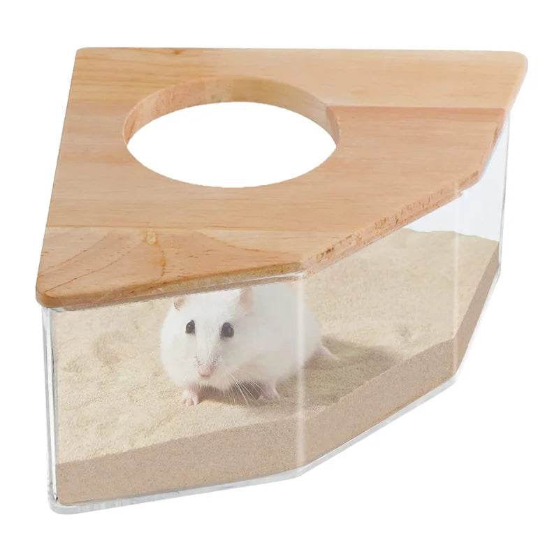 Hamster salle de bain maison bac à sable entièrement Transparent Urine sable bassin ours doré fournitures sable bain conteneur petite salle de bain pour animaux de compagnie - Animaleriex