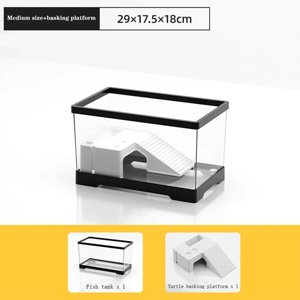 Grand réservoir de tortues Transparent, réservoir de poissons d'aquarium avec Drain de fond, Reptiles amphibiens avec plate-forme de baignade, boîte d'élevage ouverte - Animaleriex