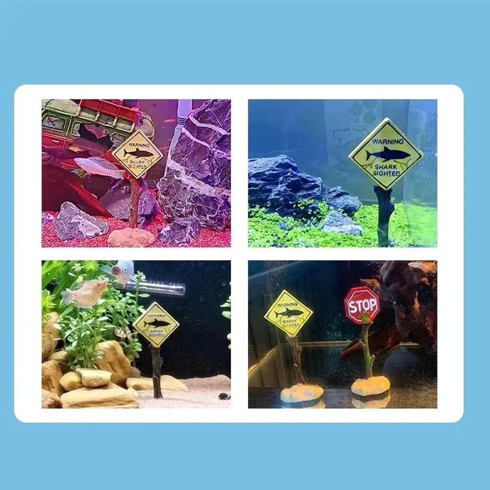 Décoration de paysage d'aquarium 1 pièce, panneau d'avertissement de requin jaune, décoration de paysage d'aquarium amusante - Animaleriex
