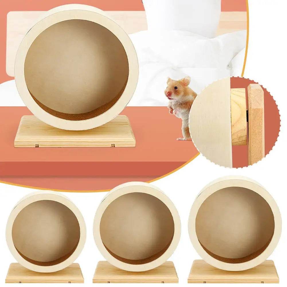 Roue de course pour Hamster, ours doré, support de ceinture en bois muet avec coussin en liège, rouleau de sport, ours doré, aménagement paysager, fournitures pour animaux de compagnie - Animaleriex