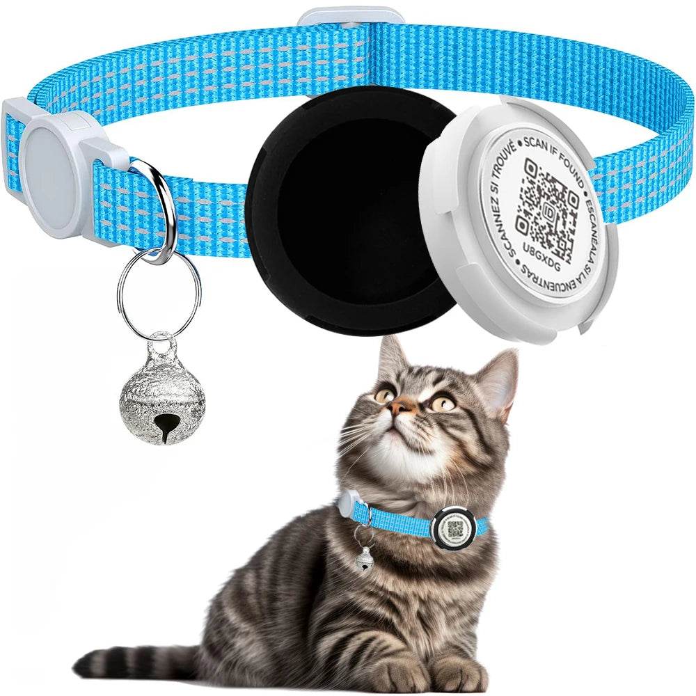 Collier de chat GPS Tracker avec étui Airtag et étiquette d'identification QR collier de chaton réfléchissant à double Protection pour chats Gatos chiot Air Tag chats - Animaleriex