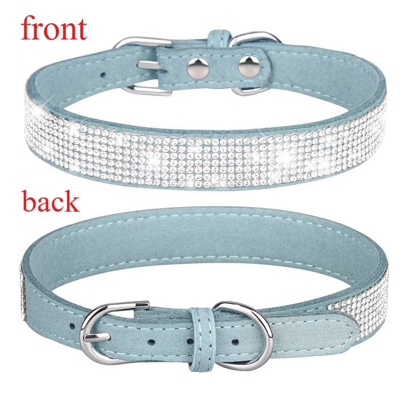 Collier pour chien en Fiber de daim et cristal, confortable, à paillettes, strass, en alliage de Zinc, avec boucle, pour petits chiens et chats, XXS-L - Animaleriex