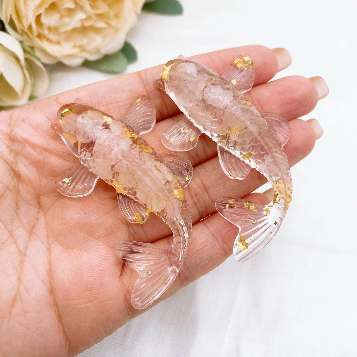Figurine de poisson Koi porte-bonheur en pierre de cristal naturel, 2.3 pouces, Mini Quartz, Statue de carpe fantaisie, décoration de maison, ornement de bureau, cadeau - Animaleriex