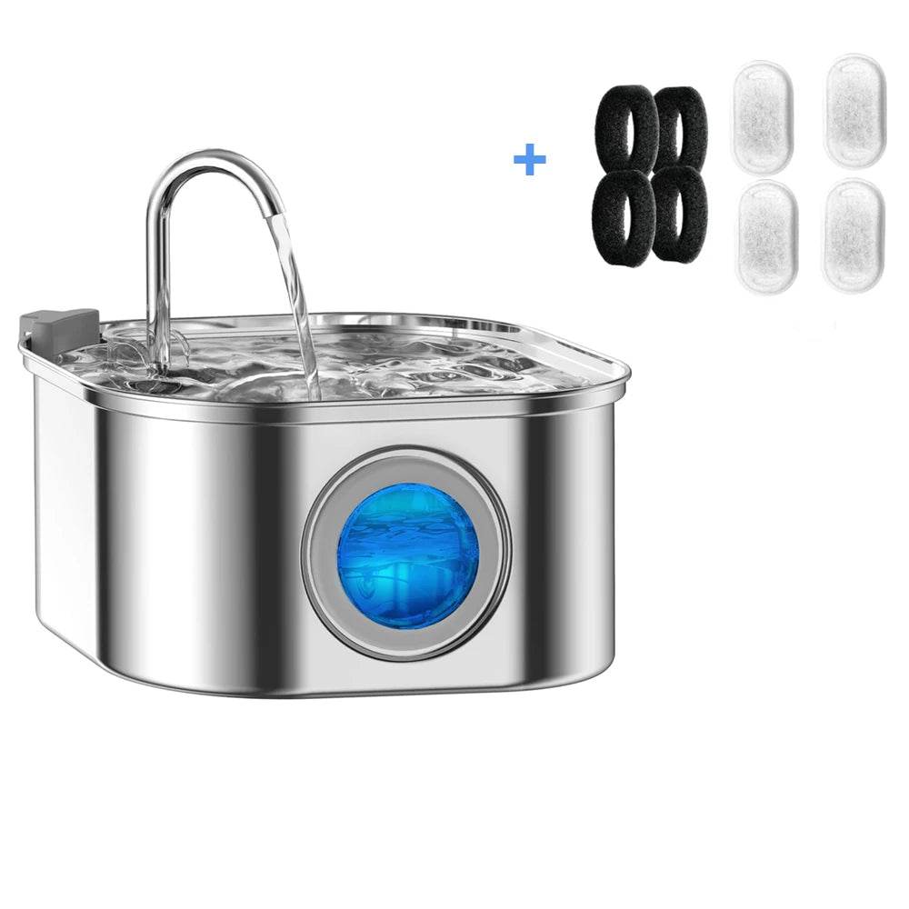 Distributeur d'eau en acier inoxydable pour animaux de compagnie, 3,2 l, fontaine automatique pour chat, distributeur d'eau intelligent pour chien, fenêtre visuelle, bol à boire, accessoires pour animaux de compagnie - Animaleriex