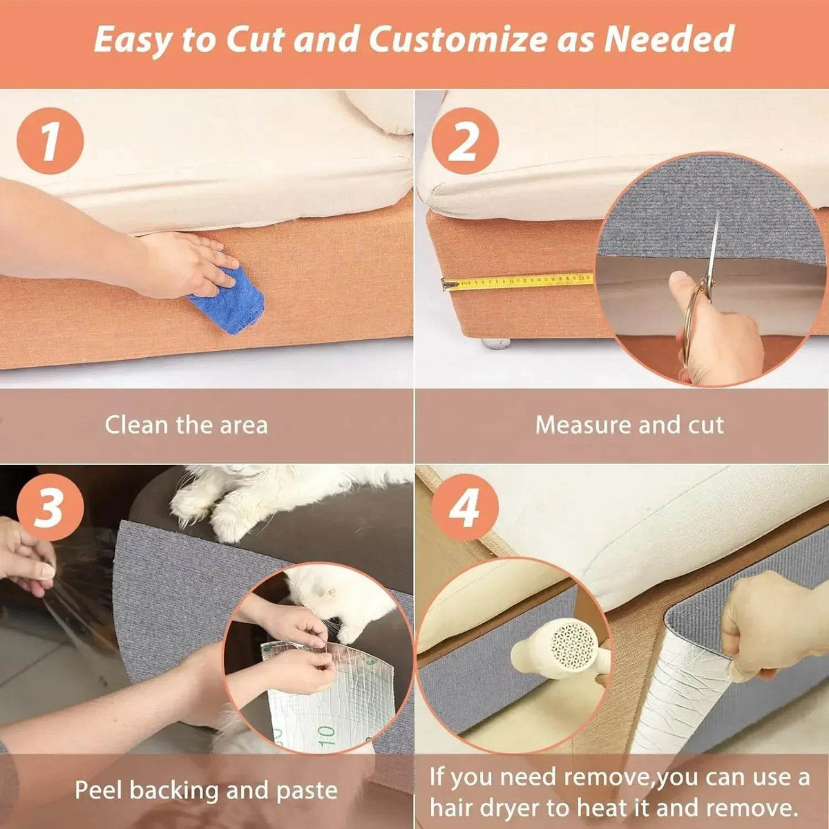 Tapis à gratter auto-adhésif pour chat, tapis à découper, poste à gratter pour chat, Protection anti-rayures pour meubles de canapé - Animaleriex