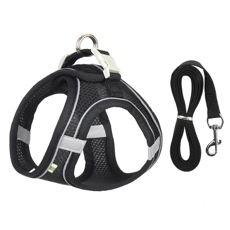 Ensemble de laisse de harnais pour chien pour petits chiens, harnais réglable pour chiot et chat, gilet bouledogue français, Chihuahua, carlin, laisse de marche en plein air - Animaleriex