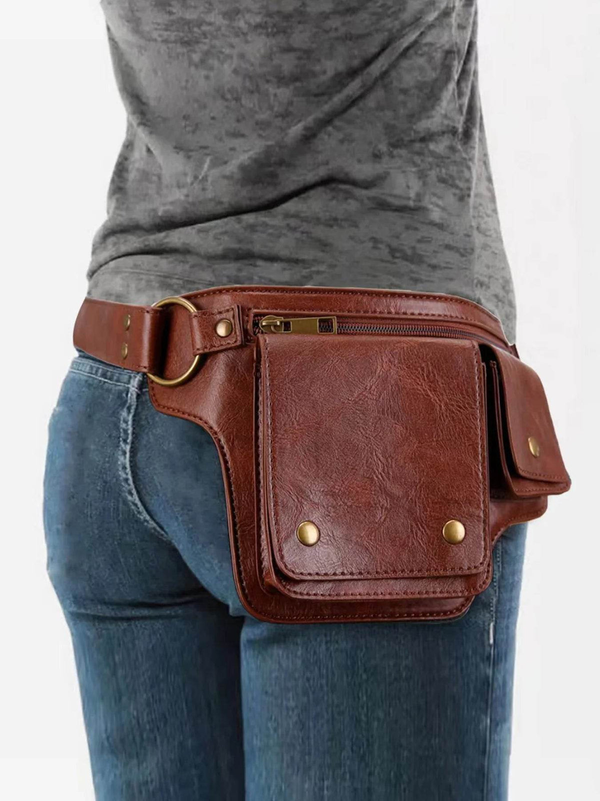 Sac de taille de Style moto Punk Cool, sac de ceinture réglable rétro pour Sports de plein air, sac banane à la mode - Animaleriex