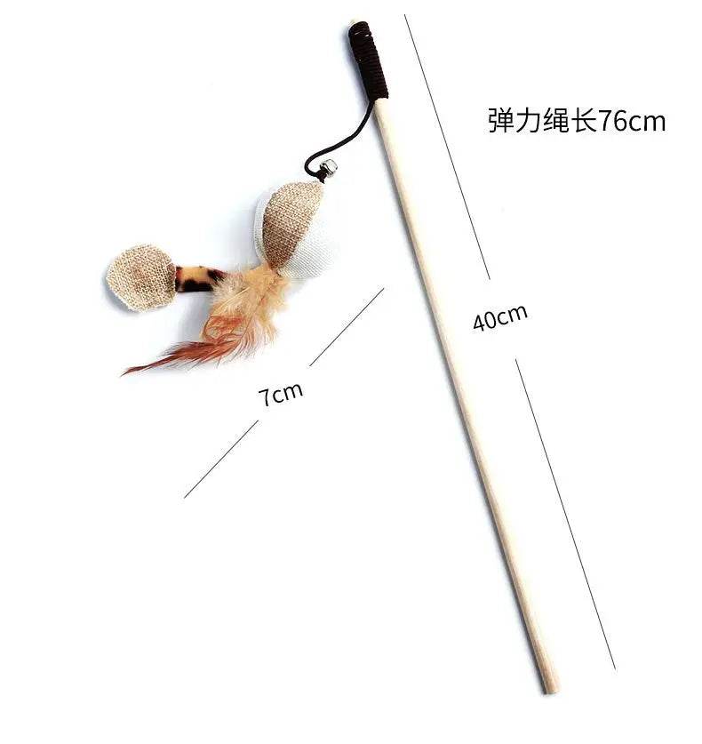 1PC Teaser plume jouets chaton drôle coloré tige chat baguette jouets bois animal chat jouets interactif bâton animal chat fournitures - Animaleriex