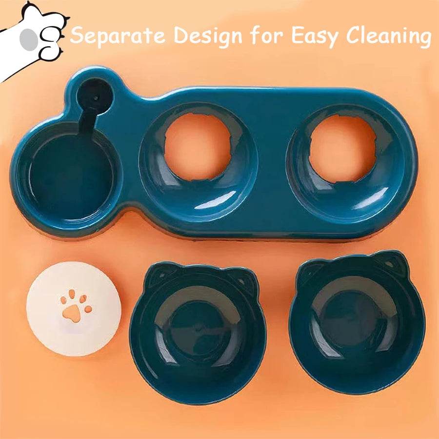 Bols Triple pour chats et chiens, mangeoire pour animaux de compagnie, Double bols 2 en 1 avec bouteille à boire automatique, conception inclinée et rotative pour chats et chiens - Animaleriex