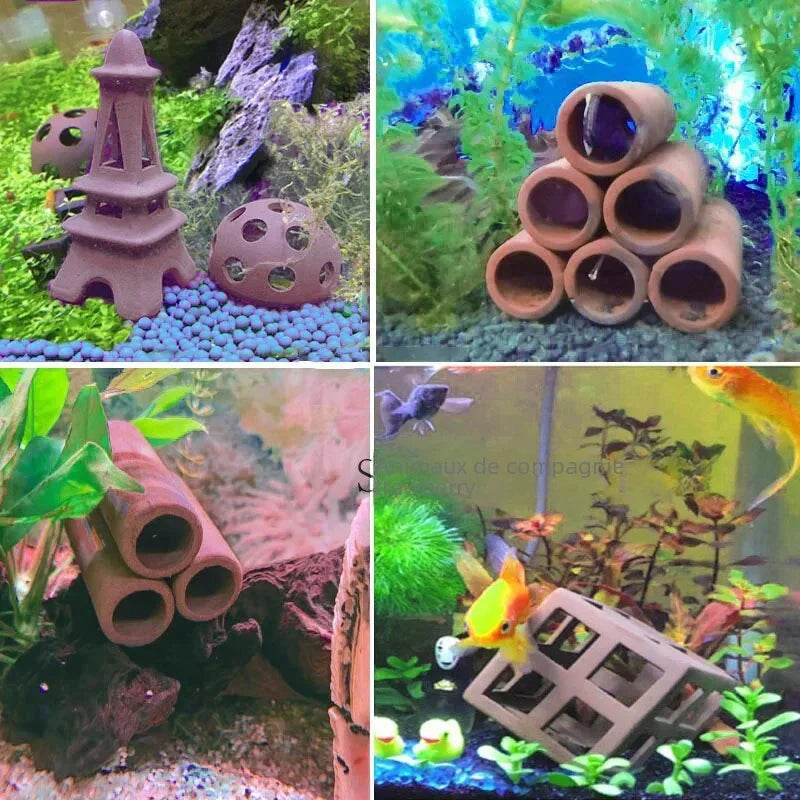 Décoration d'aquarium en céramique, abri pour poissons et crevettes, poterie, maison de Scorpion, Simulation de pierre, décor d'aquarium idéal - Animaleriex