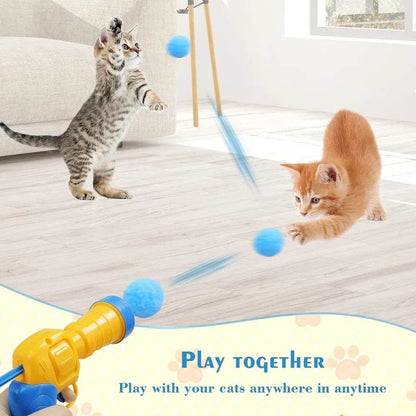 Pistolet de tir à balle en peluche pour chat, jouets interactifs pour chatons, Mini lanceur de pompons, accessoires pour animaux de compagnie, fournitures pour chats d'intérieur, jeu autonome - Animaleriex