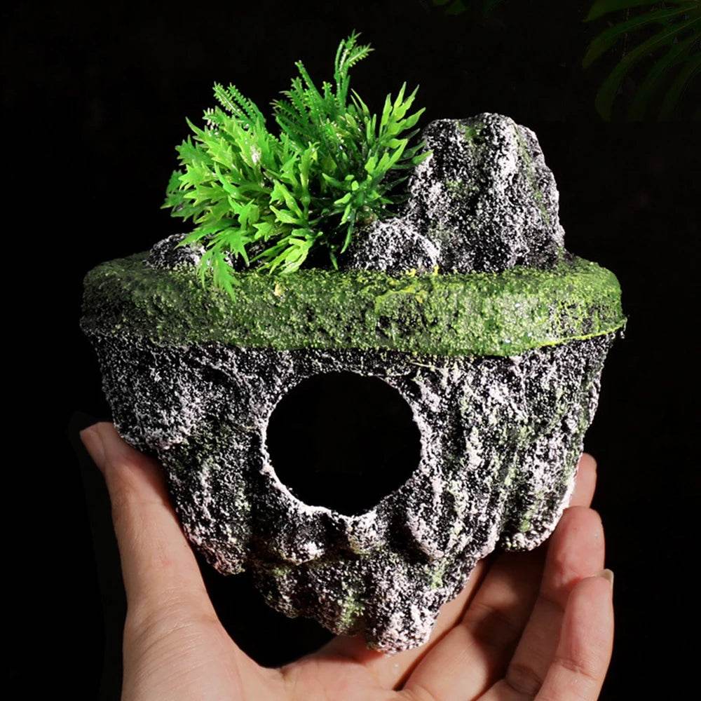 Aquarium d'île suspendu décoratif, pierre flottante créative, Simulation de plantes, cavernes, ornements artisanaux, accessoires d'aquarium - Animaleriex